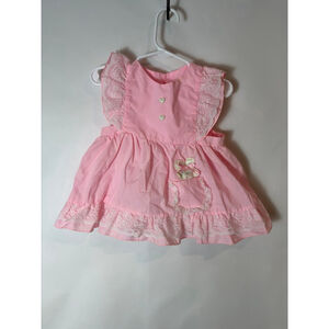 Vintage Pink Baby Dress Bunny Lace Ruffle Cottagecore Coquette 18M